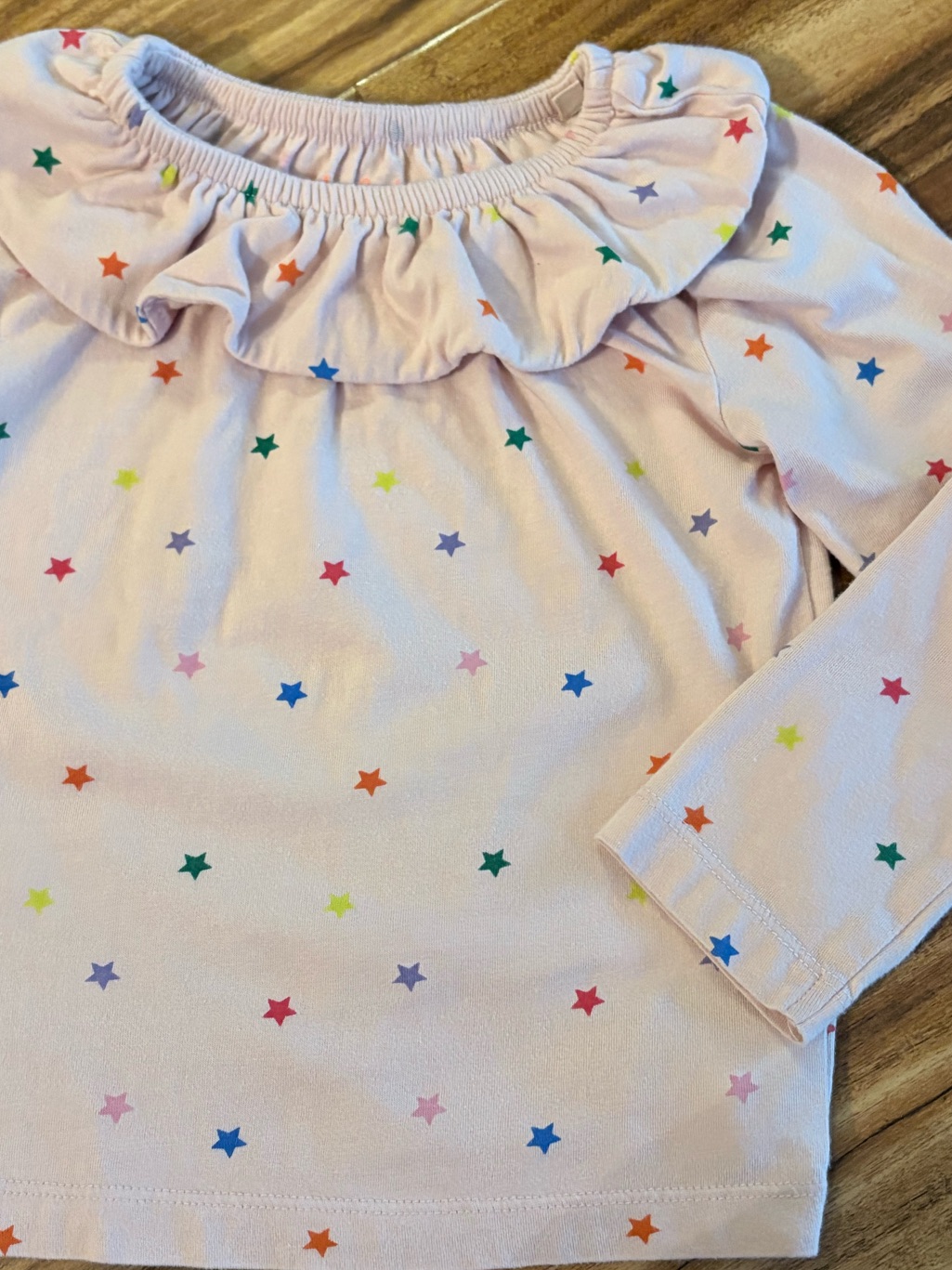 Mini Boden Toddler Girls Pale Pink Star Print Ruffled Collar Shirt 2 3 Years
